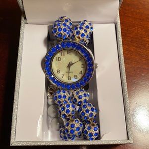 NEW Quartz stretch watch with royal blue stones